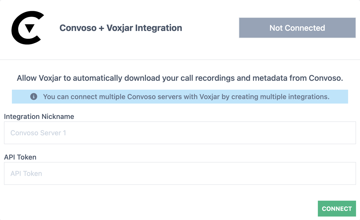 voxjar's convoso integration login screen for authorizing 3rd party apps