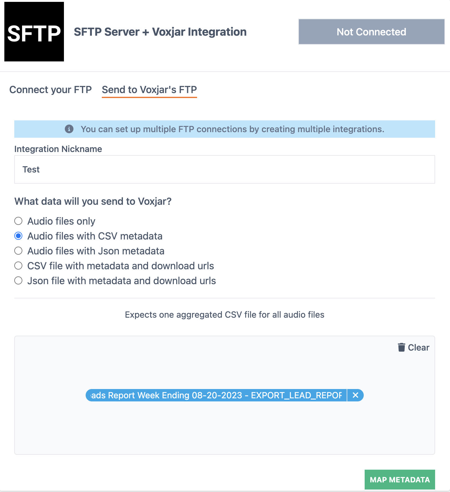 upload sample csv file for metadata parsing from Voxjar's ftp server