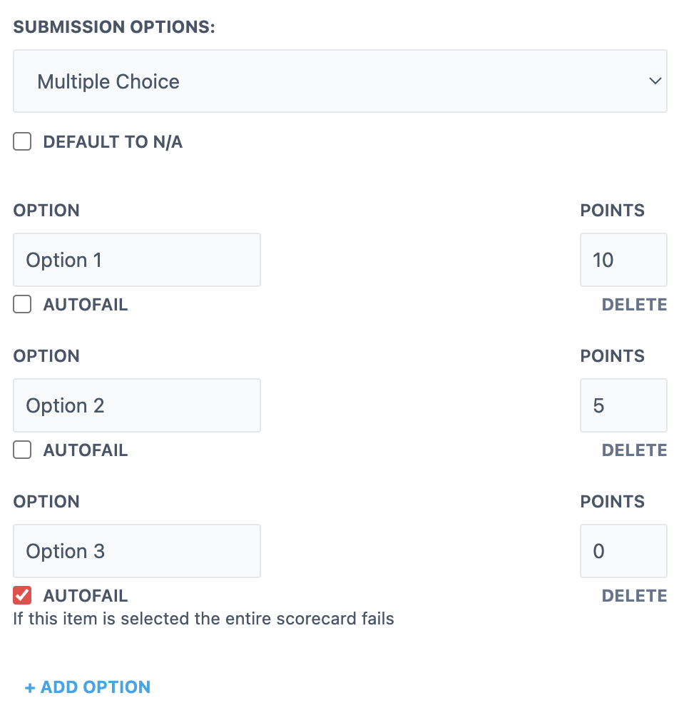 multiple choice answer options for call monitoring form builder